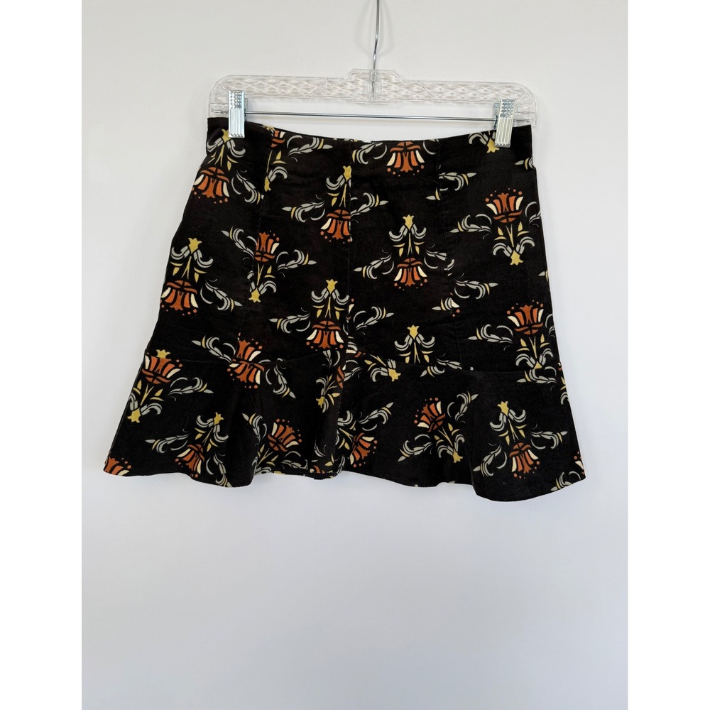 Free People Black Floral Corduroy Flounce Mini Skirt Size S Damask Print Boho